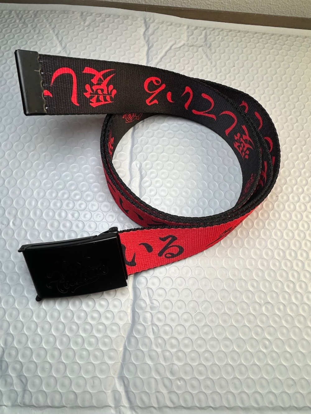Artist Collective Love You Red Web Belt In Black Chinese Red Rose Graphic